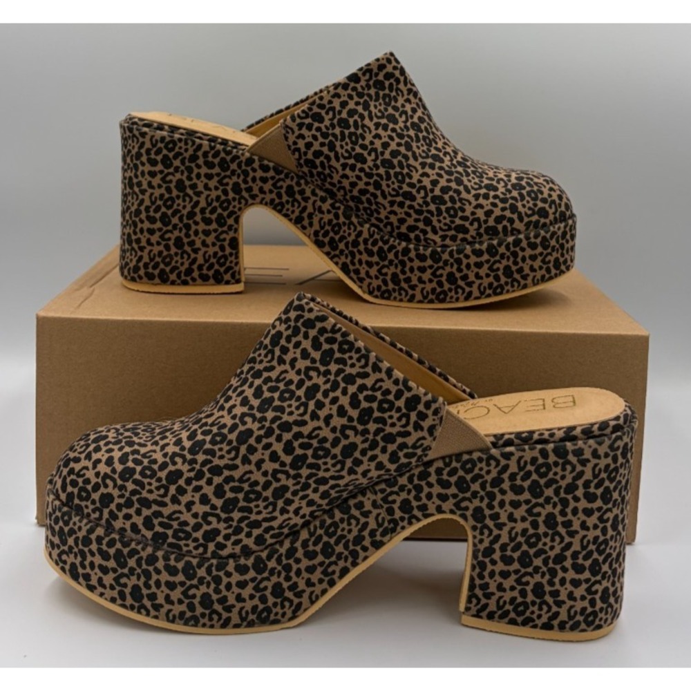 BEACH by Matisse Jayde Platform Mules Women's 8M Tan Leopard Clogs Slip On